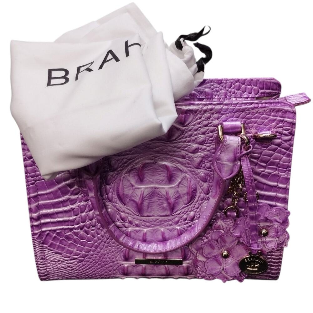 Brahmin Cami Lilac Essence Melbourne Leather Satchel Shoulder Strap Embossed - Picture 7 of 7